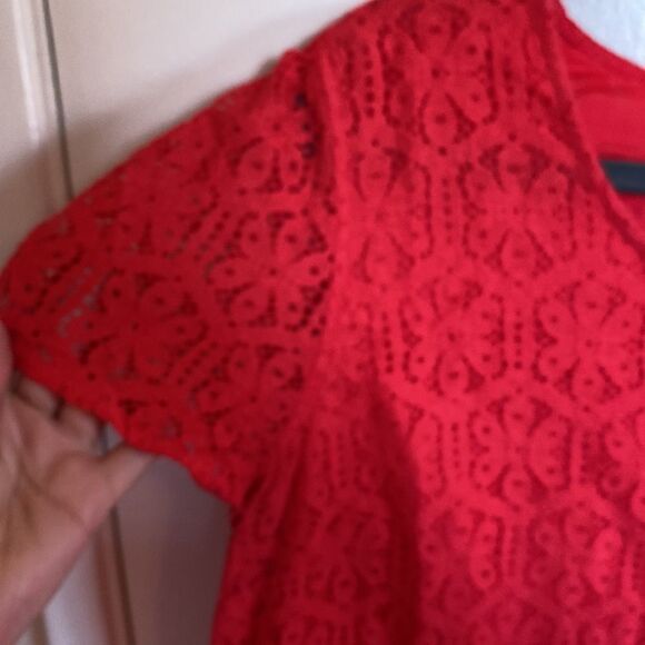 Red/orange- lace overlay Womens blouse size XXL - Picture 5 of 9